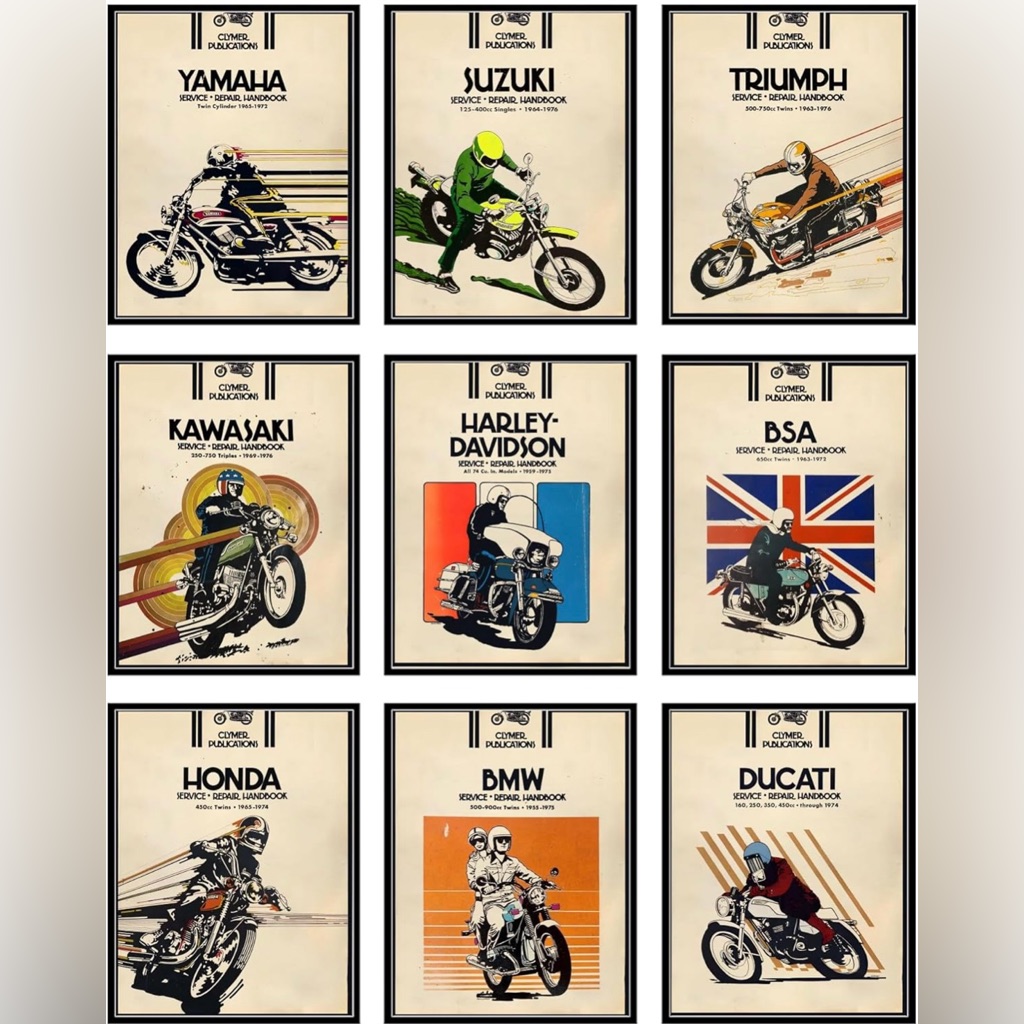 Big Wig Motorcycle Wall Art Classic Bike Posters - Retro Biker Wall Art - (9)